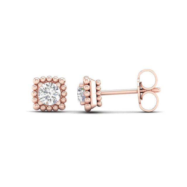 1/3 CT. T.w. Diamond Solitaire Cushion Bead Frame Stud Earrings in 10K Rose Gold