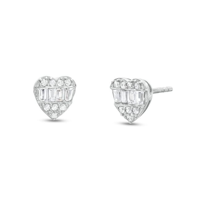 1/4 CT. T.w. Heart-Shaped Multi-Diamond Stud Earrings in 10K White Gold