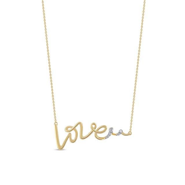 1/20 CT. T.w. Diamond "Love" Cursive Curly Script Necklace in Sterling Silver with 14K Gold Plate