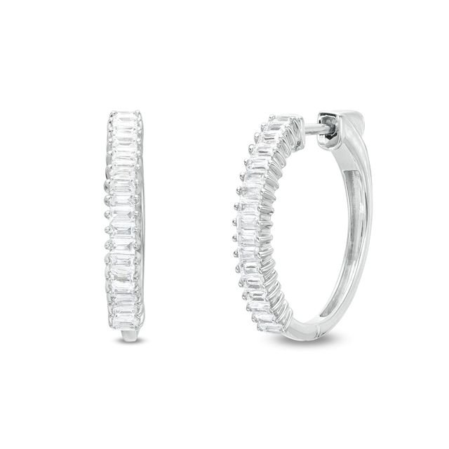 1 CT. T.w. Baguette Diamond Hoop Earrings in 10K White Gold