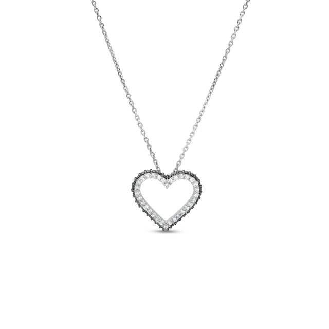 1/2 CT. T.w. Black and White Diamond Heart Outline Pendant in 10K White Gold