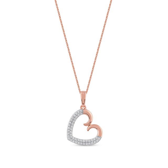 1/8 CT. T.w. Diamond Tilted Curly Heart Pendant in 10K Rose Gold