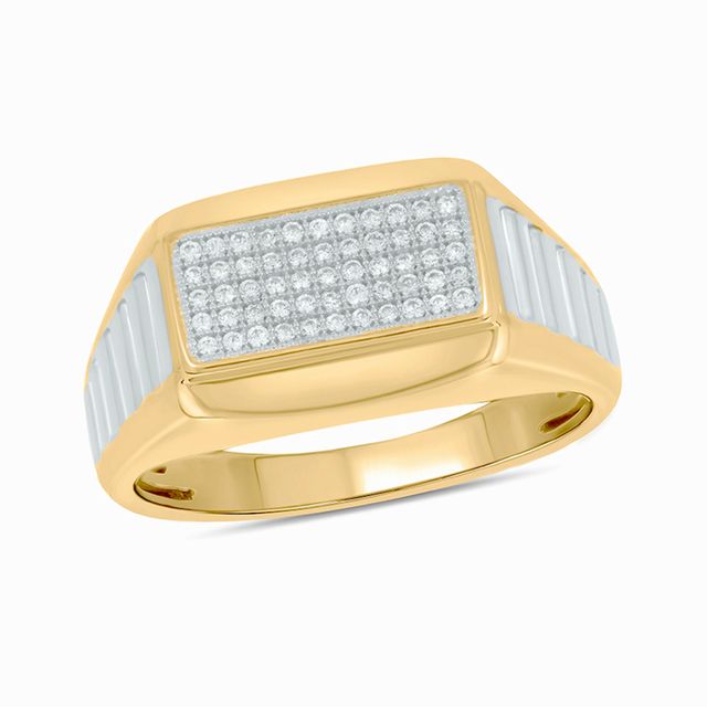 Men's 1/4 CT. T.w. Rectangular Multi-Diamond Ribbed Stepped Shank Ring in Sterling Silver and 14K Gold Plate