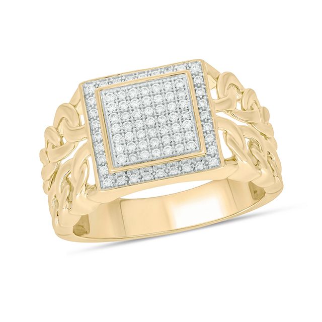 Men's 1/3 CT. T.w. Square Multi-Diamond Double Frame Chain Ring in Sterling Silver with 14K Gold Plate