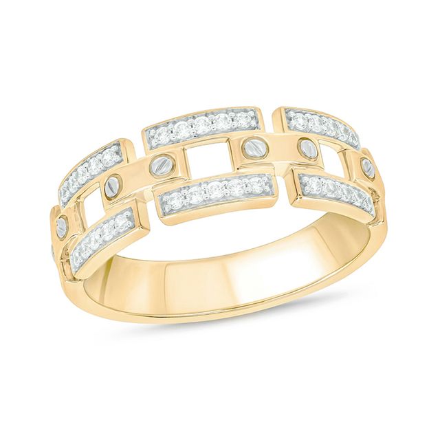 Men's 1/4 CT. T.w. Diamond Link Chain and Screw Accent Ring in Sterling Silver with 14K Gold Plate