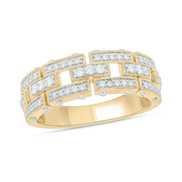 Men's 1/2 CT. T.w. Diamond Staggered Block Open Shank Screw Accent Band in 10K Two-Tone Gold