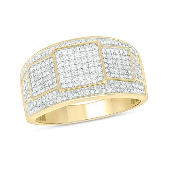 Men's 1/2 CT. T.w. Square Multi-Diamond Tiered Panel Ring in 10K Gold