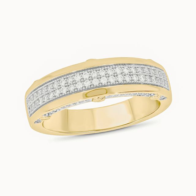 Men's 1/2 CT. T.w. Diamond Double Row Channel Screw Accent Band in 10K Gold