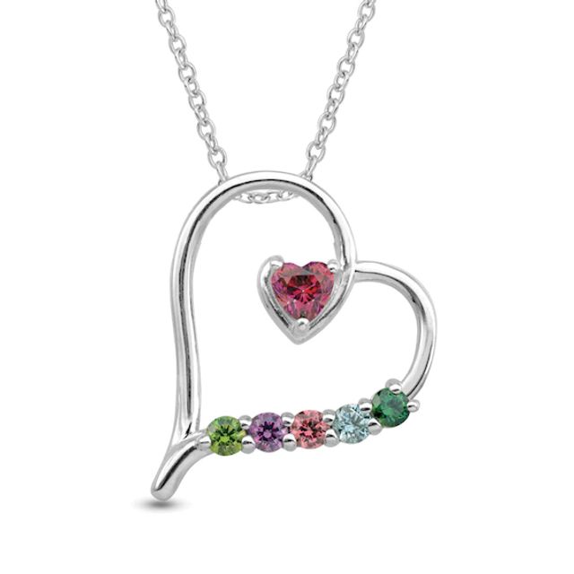 Mother's Gemstone Heart Pendant (4-8 Stones)