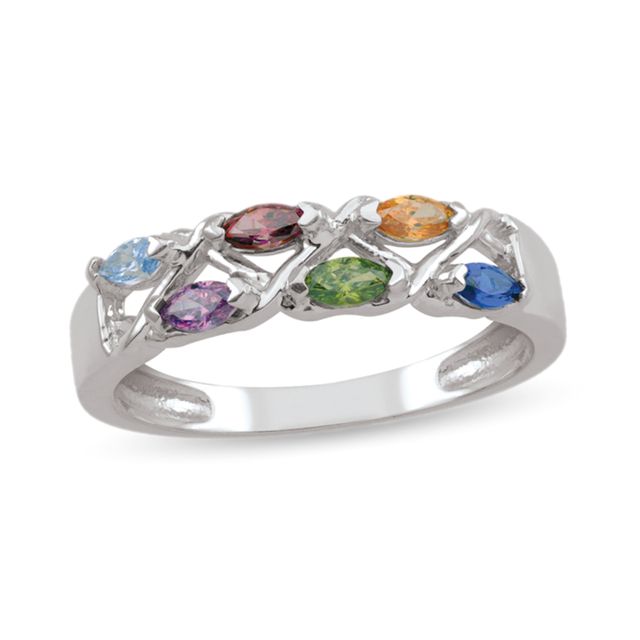 Mother's Marquise Gemstone Criss-Cross Ring (6 Stones)