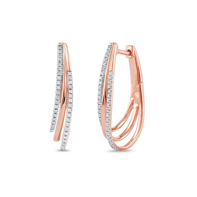 1/4 CT. T.w. Diamond Triple Layer Oval Hoop Earrings in 10K Rose Gold