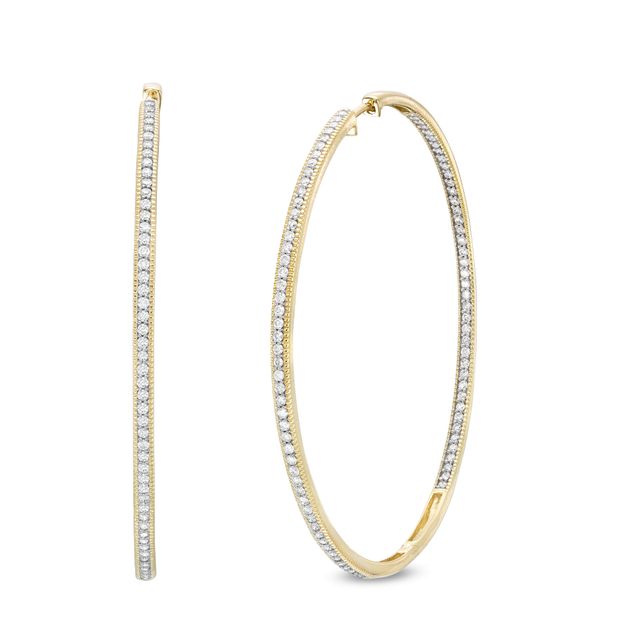 1-1/2 CT. T.w. Diamond Milgrain Border Inside-Out Hoop Earrings in 10K Gold