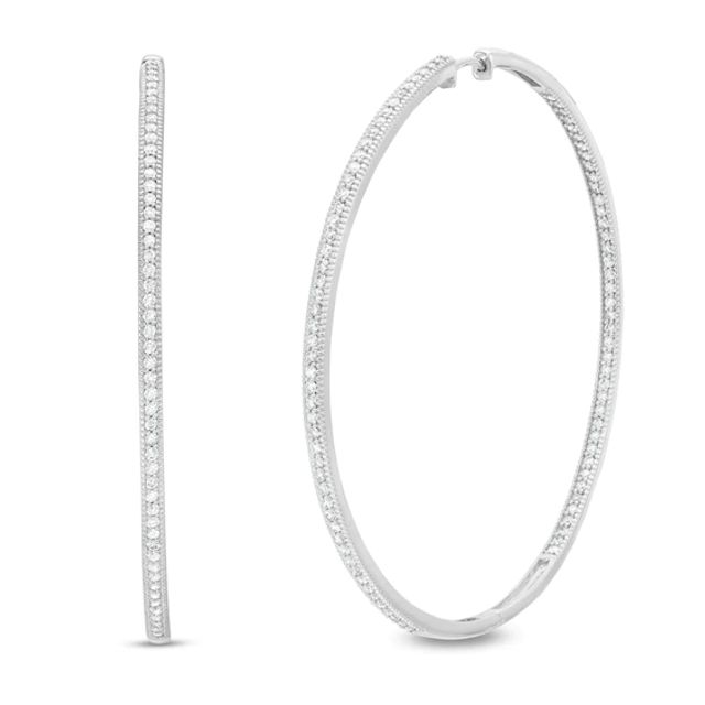 1-1/2 CT. T.w. Diamond Milgrain Border Inside-Out Hoop Earrings in 10K White Gold