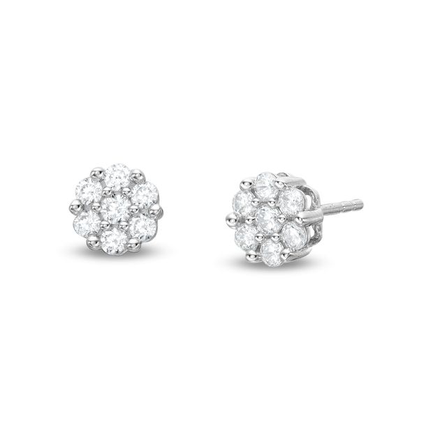 1/2 CT. T.w. Multi-Diamond Flower Stud Earrings in 10K White Gold