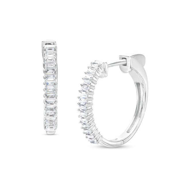 1/2 CT. T.w. Baguette Diamond Hoop Earrings in 10K White Gold