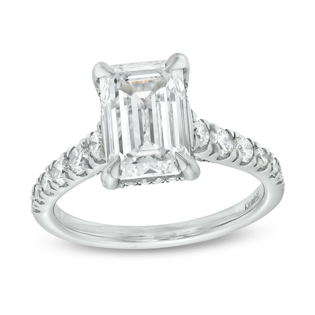 KleinfeldÂ® x Zales 3-3/4 CT. T.w. Certified Emerald-Cut Lab-Created Diamond Engagement Ring in Platinum (F/Vs2)