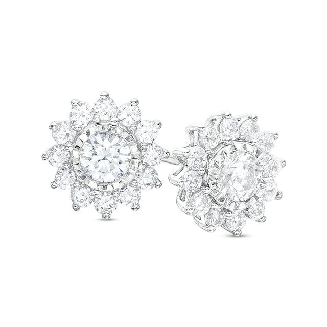 1 CT. T.w. Diamond Frame Sunburst Stud Earrings in 10K White Gold