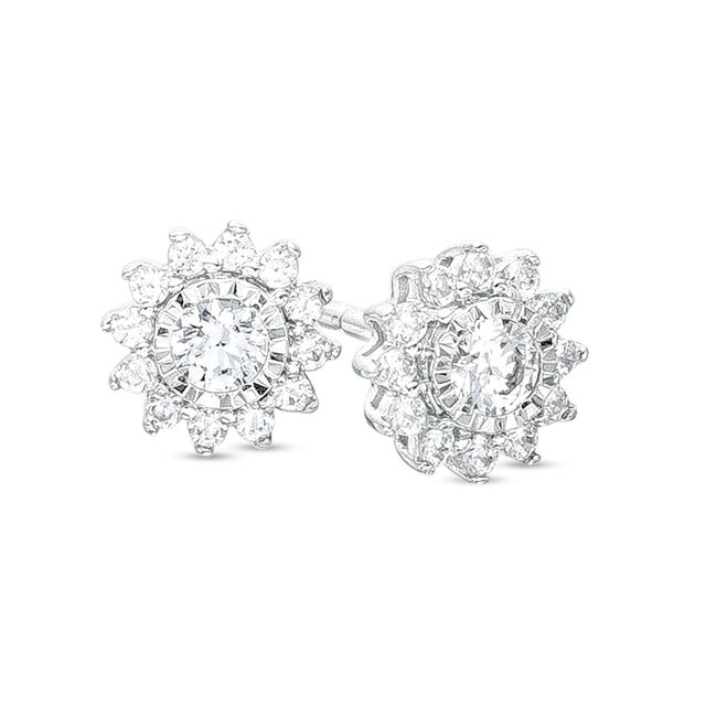 1/4 CT. T.w. Diamond Frame Sunburst Stud Earrings in 10K White Gold