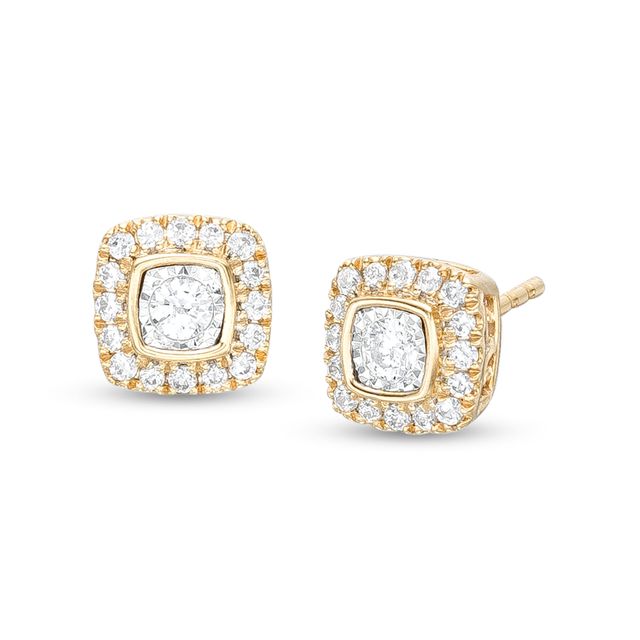 1/4 CT. T.w. Diamond Cushion-Shaped Frame Stud Earrings in 10K Two-Tone Gold