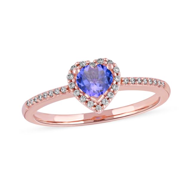 5.0mm Heart-Shaped Tanzanite and 1/8 CT. T.w. Diamond Frame Engagement Ring in 10K Rose Gold