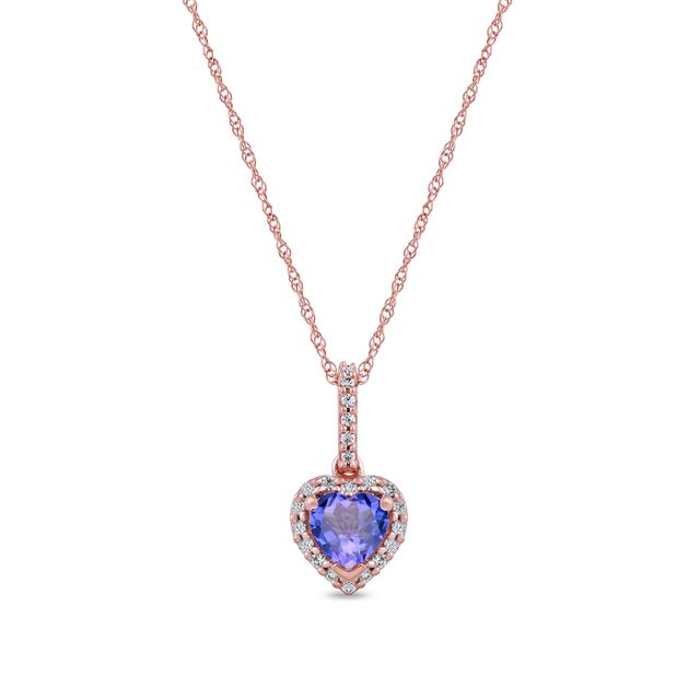 5.0mm Heart-Shaped Tanzanite and 1/10 CT. T.w. Diamond Frame Pendant in 10K Rose Gold