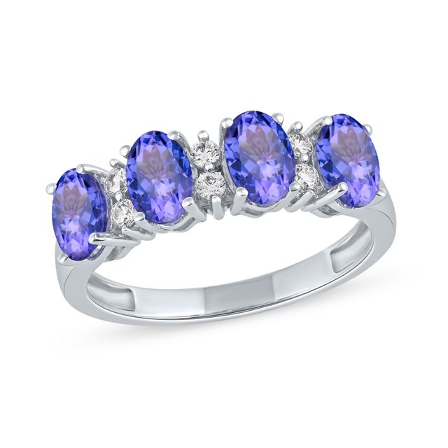 Oval Tanzanite and 1/6 CT. T.w. Diamond Alternating Anniversary Band in 10K White Gold