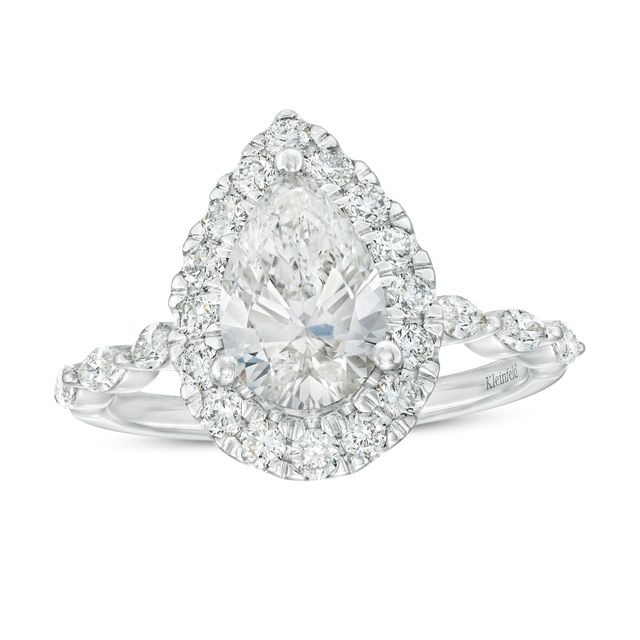 KleinfeldÂ® x Zales 2-1/2 CT. T.w. Certified Pear-Shaped Lab-Created Diamond Frame Engagement Ring in Platinum (F/Vs2)