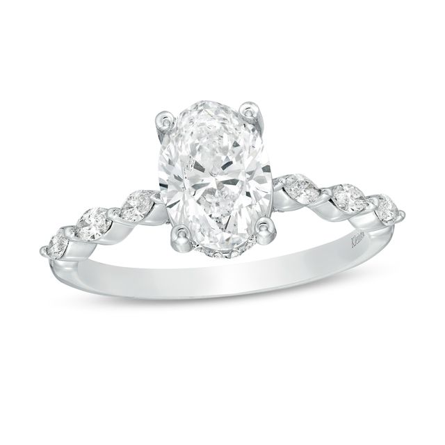 KleinfeldÂ® x Zales 2-1/5 CT. T.w. Certified Oval Lab-Created Diamond Scallop Shank Engagement Ring in Platinum (F/Vs2)