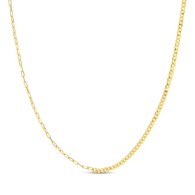 Paper Clip and Curb Chain Half-and-Half Necklace in Solid 14K Gold - 20"