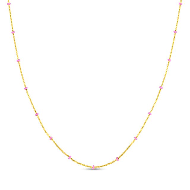 Pink Enamel Bead Station Necklace in 14K Gold