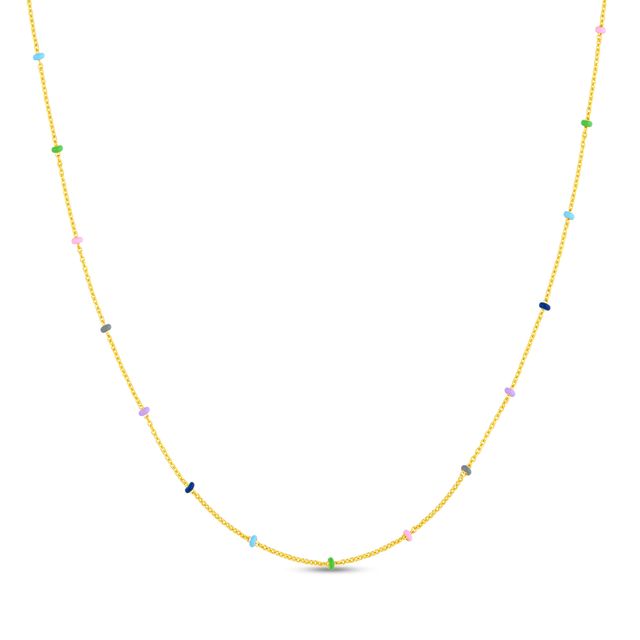 Multi-Colored Enamel Bead Station Necklace in 14K Gold