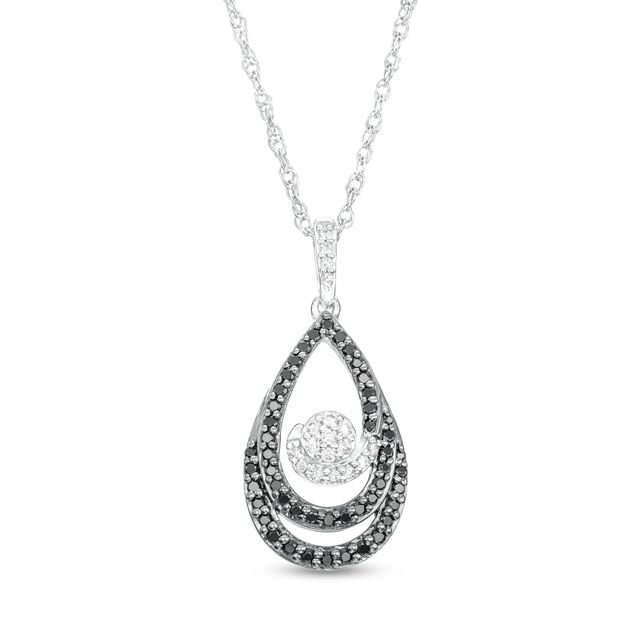 1/3 CT. T.w. Black and White Diamond Teardrop Swirl Pendant in Sterling Silver