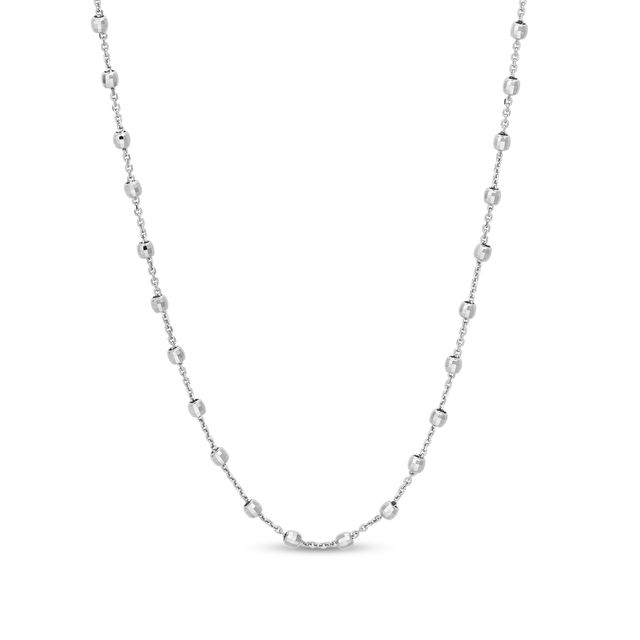 0.95mm Diamond-Cut Bead Station Necklace in Solid 14K White Gold - 16"