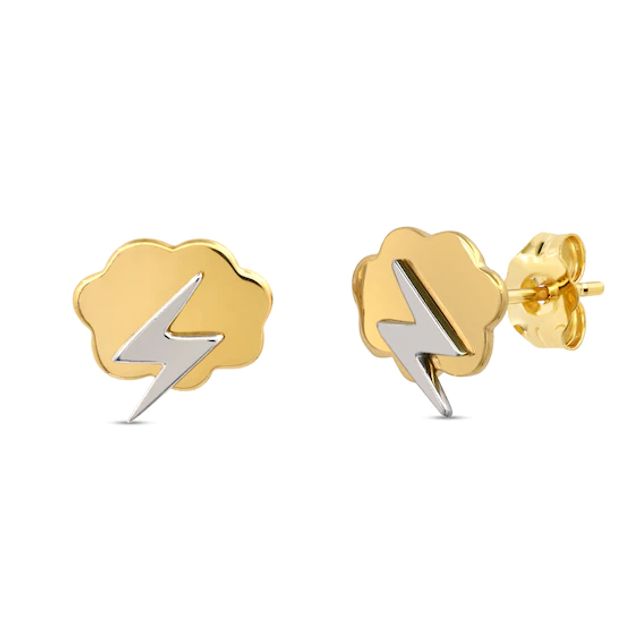 Lightning Cloud Stud Earrings in 10K Two-Tone Gold