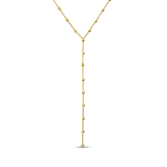 Diamond-Cut Bead Station "Y" Necklace in 14K Gold