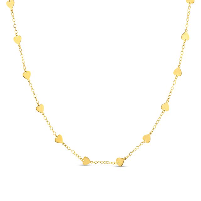 Diamond-Cut Heart Station Necklace in 14K Gold