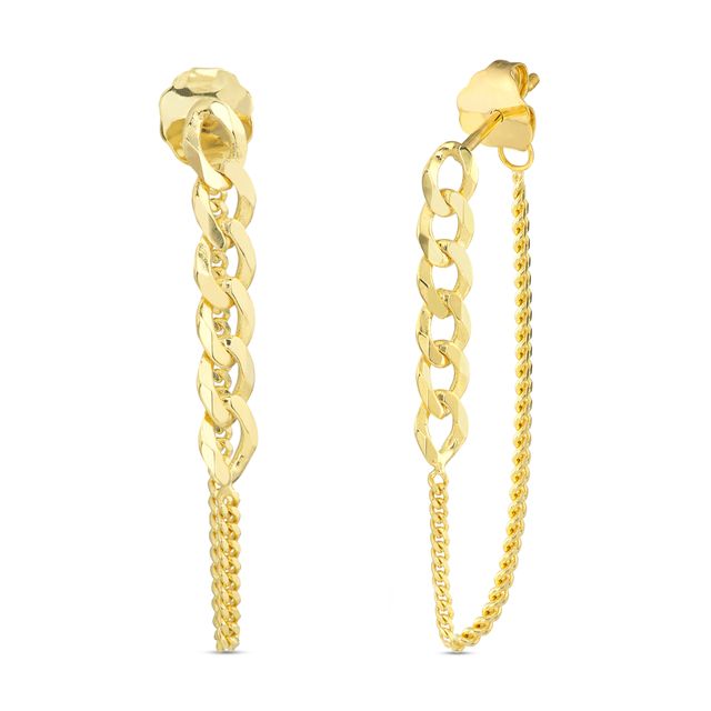 Graduated Curb Chain Half-and-Half Front/Back Earrings in 14K Gold