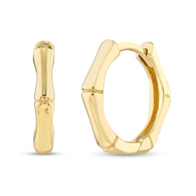 12.5mm Bamboo-Inspired Hexagon Shaped Huggie Hoop Earrings in 14K Gold