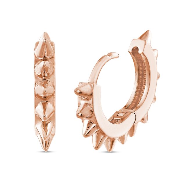 10.0mm Spiked Huggie Hoop Earrings in 14K Rose Gold