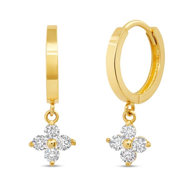 White Lab-Created Sapphire Quartet Hoop Drop Earrings in 10K Gold