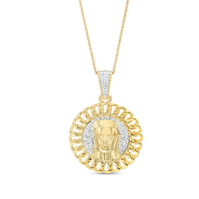 Men's 1/4 CT. T.w. Diamond Linked Chain Frame Jesus Pendant in Sterling Silver with 14K Gold Plate