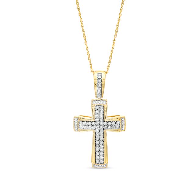 Men's Diamond Accent Bevelled Edge Satin Cross Pendant in Stainless Steel  with Black IP - 24