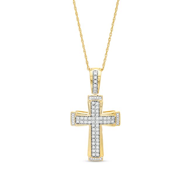 Men's 1/5 CT. T.w. Diamond Double-Row Three-Dimensional Cross Pendant in Sterling Silver with 14K Gold Plate