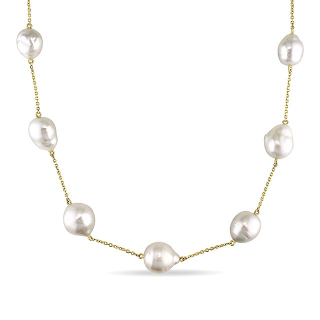 11.0-13.0mm South Sea Cultured Pearl Bead Station Necklace in 14K Gold