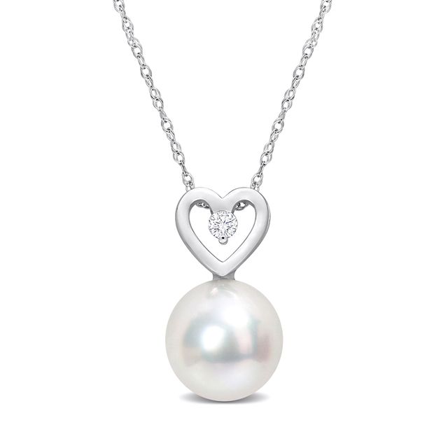 9.5-10.0mm South Sea Cultured Pearl and 1/20 CT. T.w. Diamond Heart Pendant in 10K White Gold-17"