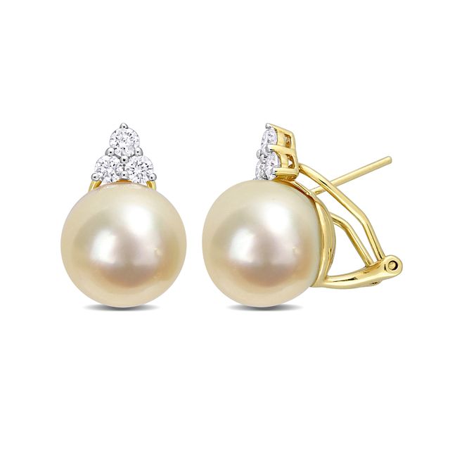 12.0-12.5mm Golden South Sea Cultured Pearl and 5/8 CT. T.w. Diamond Trio Stud Earrings in 14K Gold