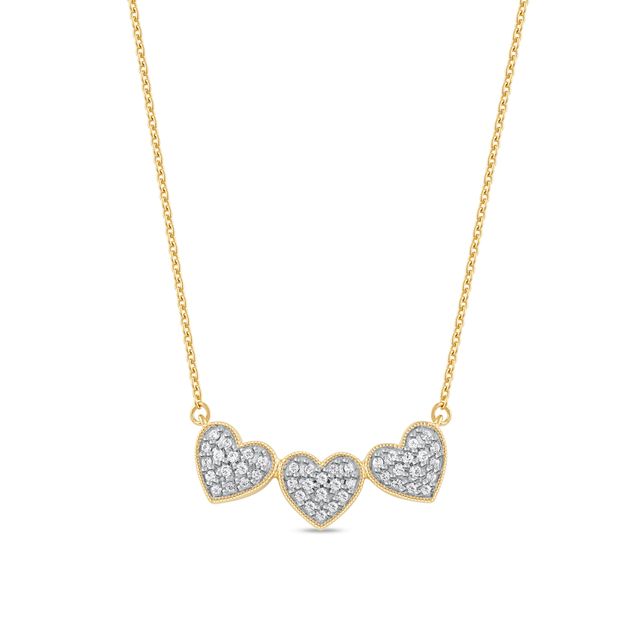 1/6 CT. T.w. Diamond Triple Heart Bead Frame Necklace in Sterling Silver with 14K Gold Plate