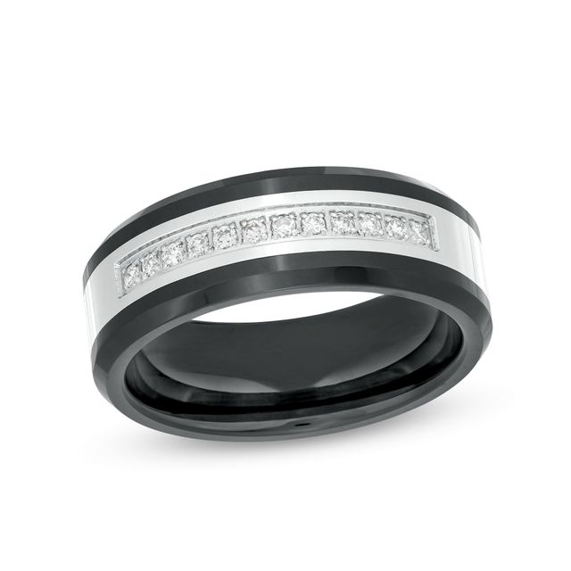 1/6 CT. T.w. Diamond Wedding Band in Stainless Steel and Black Ceramic â Size 10