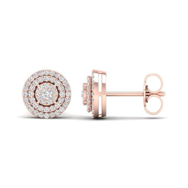 1/4 CT. T.w. Multi-Diamond Double Frame Stud Earrings in 10K Rose Gold