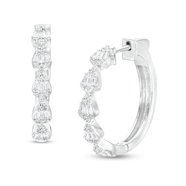 3/4 CT. T.w. Pear-Shaped Multi-Diamond Hoop Earrings in 10K White Gold